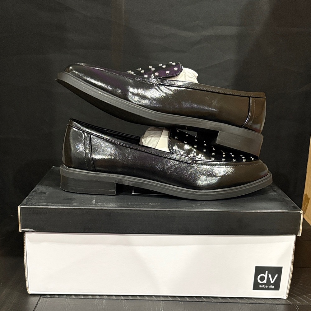 Dolce Vita Black Patent Studded Loafers